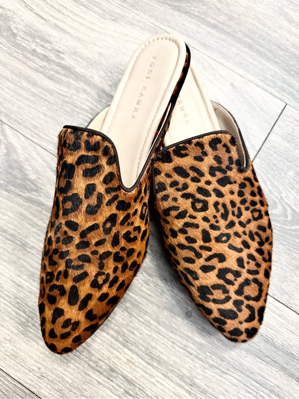 Yosi Samra Leopard Print Slip-On Mules - Tan and Black